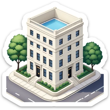 upper east side townhouse, white limestone, classic modern, isometric exterior view sticker
