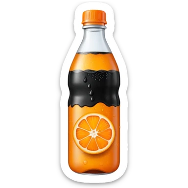 Create a drink in a plastic bottle with a black liquid named Kofola and orange sticker