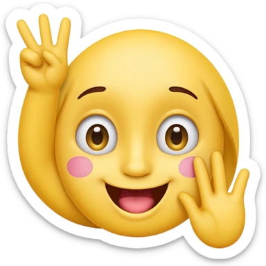 cute, playful emoji character inspired by the 🙃 upside-down face style. Rounded yellow face, big expressive eyes, cheerful smile with mouth slightly open. One hand raised with a finger gently touching the inside of the mouth in a thinking / cheeky gesture (not sexual). sticker
