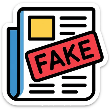 newspaper icon with a red 'FAKE' stamp across it sticker