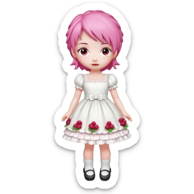 Isolated detaile illustration of the most modern raspberry torte doll figurine full body with pink hair sticker