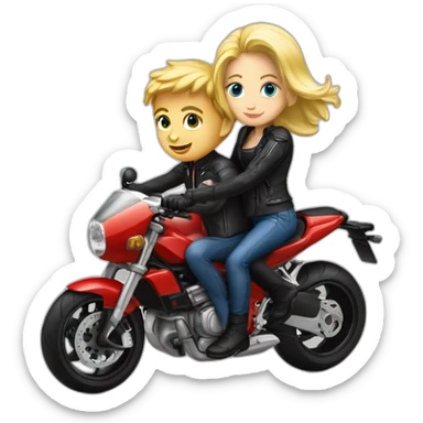 Garçon blond + fille blonde à l'arrière sur une moto ducatti noir sticker