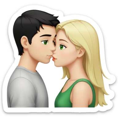 Kissing couple of boy with short black hair and green eyes and blonde girl with long hair sticker