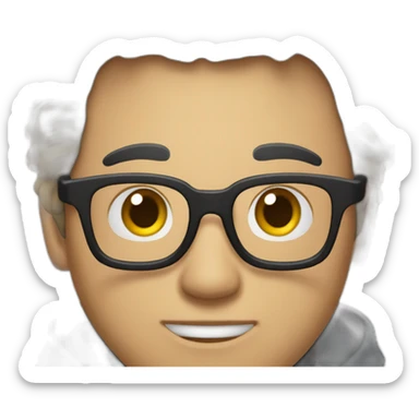 a Wheatish Complex guy wearing glasses, with a Fauxhawk hairstyle, wearing a black hooded denim jacket sticker