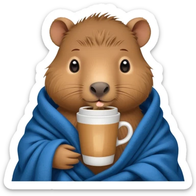 baby capypara in cozy blanket, drink coffee sticker