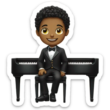 smiling boy in formal attire on piano sticker