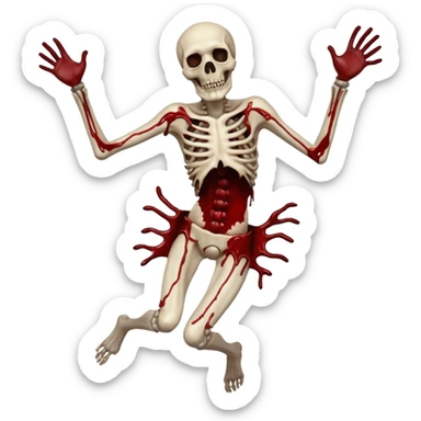 3D rotting corpse jumping in the air. In the style of your bloody skull art. More blood sticker