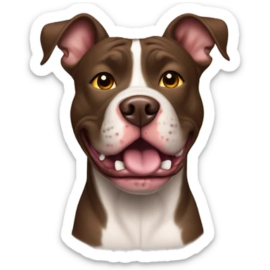 American pit bull dog with cropped ears, the colour of the dog is chocolate tiger, it sits and looks forward. mouth is open, tongue sticks out sticker