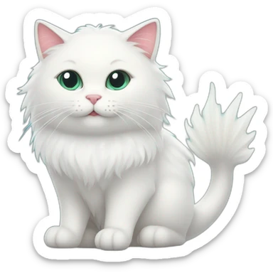 white fluffy cat with big mermaid fish tail sticker