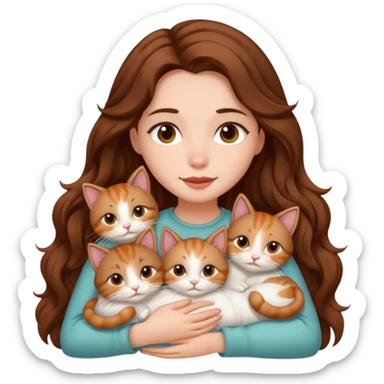 pretty girl with long wavy brown hair snuggling 6 cats sticker