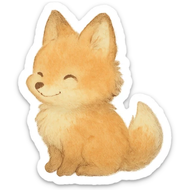 fluffy baby fox silhouette, Japanese soft pastel hand-drawn style, full object, transparent background, with a gentle smile sticker