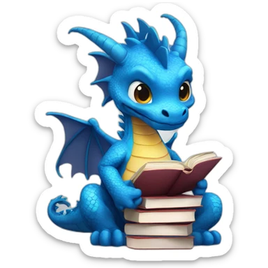 Blue Dragon with Books sticker