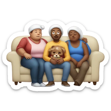 At Christmas Family sitting on couch sleeping with fat belly’s after eating too much turkey sticker