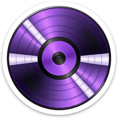 black pixel art record disc with a purple middle label, pixel art sticker