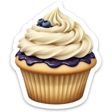 Vanilla cupcake with cinnamon frosting swirled around blueberry jam filling sticker