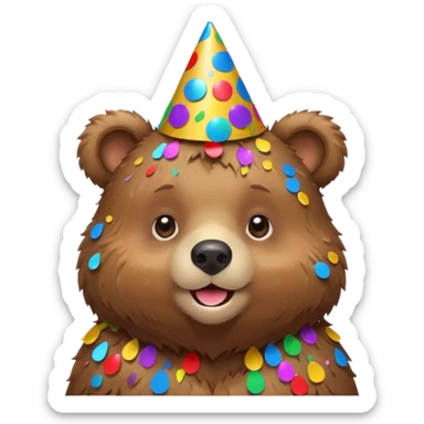 Partying bear cub with confetti  sticker