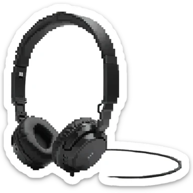 Retro pixel art black wireless headphones with minimal details sticker