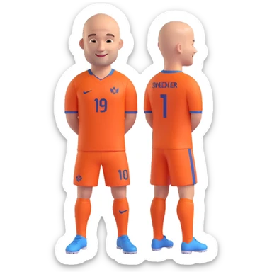 Wesley Sneijder, Dutch footballer, bald, smiling, wearing an orange Netherlands football jersey sticker