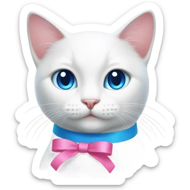 white cat with blue eyes and pink ribbon  sticker