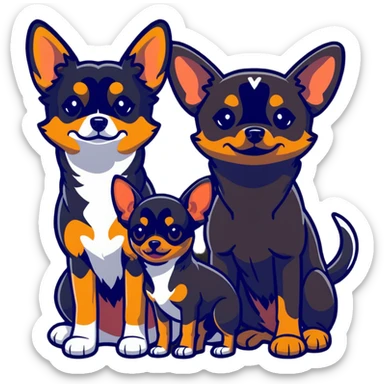 two shepherd dogs and a miniature pinscher Chihuahua together sticker