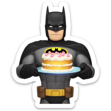 Batman holding a birthday cake at 12 o clock sticker