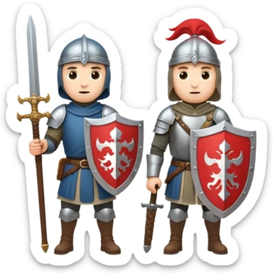 medieval soldiers 2 people, 1 with sword and shield, second with mace, prepare for battle sticker