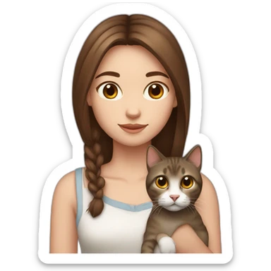 girl with brown hair and brown eyes with a Scottish straight cat sticker