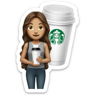Girl with brown hair holding starbucks cup sticker