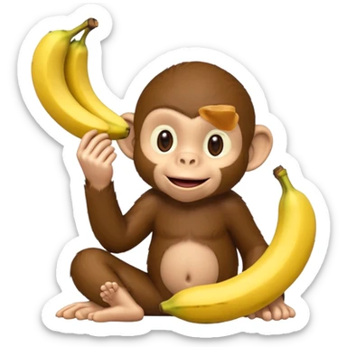 Curious George monkey peeling a banana sticker