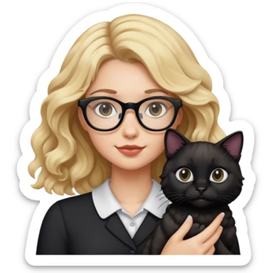 Blonde girl with glasses and wavy hair holding a black cat  sticker