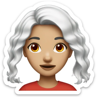 a girl with black hair and red eyes with wavey hair and mad sticker