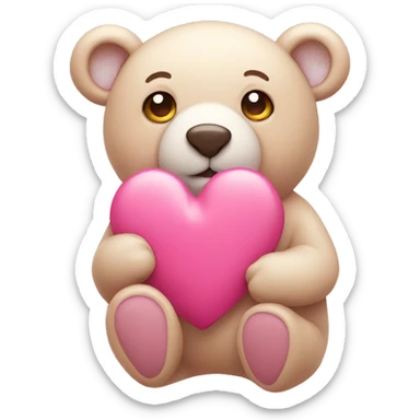 pink heart with little bear sticker