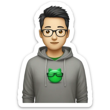 Chinese web developer, with glasses and a Vue.js T-shirt sticker