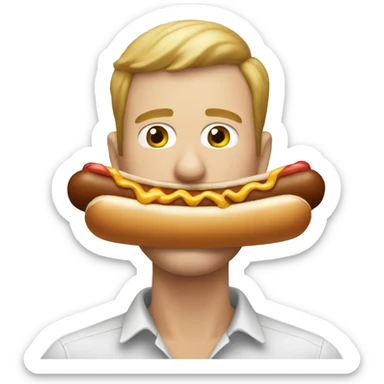 White man eating hotdog sticker