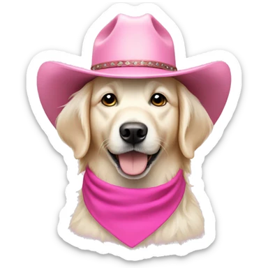 White golden retriever wearing pink cowboy hat sticker