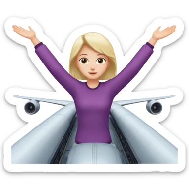 girl with arms outstretched on top of an airplane, simple, clear, no text sticker