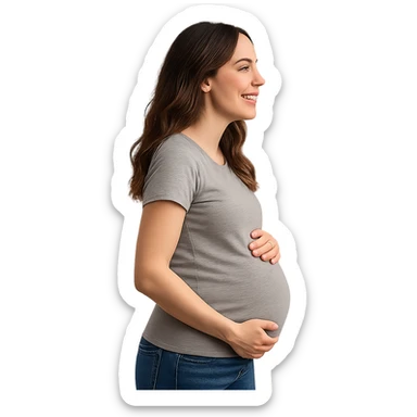 pregnant woman smiling, side profile, casual clothing sticker