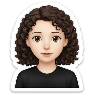 Pale skin, long curly dark brown hair, medium brown eyes. sticker