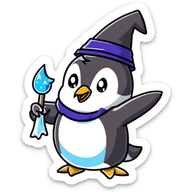 penguin wizard creating ice magic and freezing spell sticker