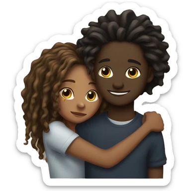 Brown girl with wavy hair hugging black boy who has dreads  sticker