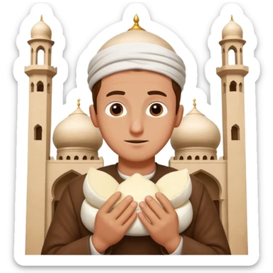 some guy eating 1kg of mozzarella, make it nepalese, more brown, slightly less brown, in a mosque, praying sticker