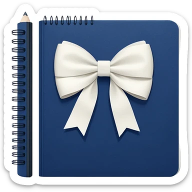 Navy blue notebook with a white bow on it sticker