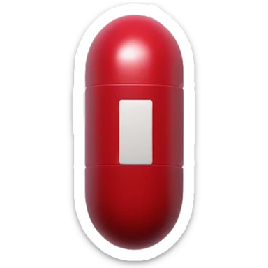 Singular glossy coated oblong red pill capsule made from 2 segments sticker