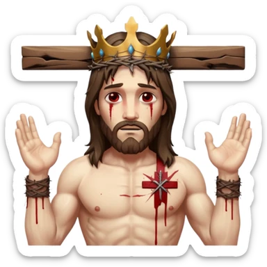 Hazme un emoji con jesuscristo en la cruz como real con el cuerpo en la cruz y la cruz entera sticker
