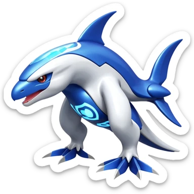 Shiny futuristic Cyber-Kyurem-Kyogre-Latios-Lugia-Fakémon-hybrid-creature (full body)  sticker