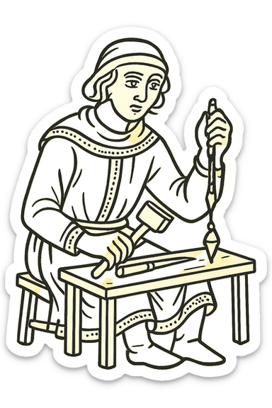 Remove the background and keep only the Tudor man craftsman working with tools with a transparent background, hand drawn icon style with no fill, no color. sticker
