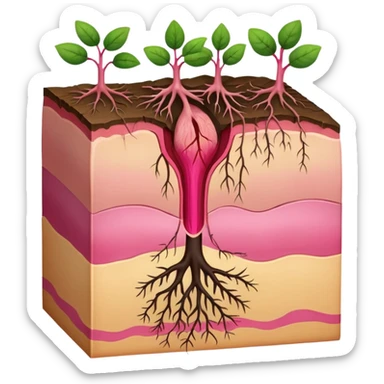 hair follicle cross-section, showing skin layers, root, and growing hair, with pink colors sticker