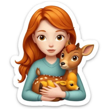Ginger girl hugging Bambi the deer sticker