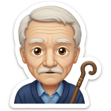 emoji of a great-grandfather, very old man, with a cane, bushy white eyebrows, wrinkled face sticker