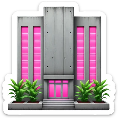 Soviet-style concrete panel apartment building block with neon pink light glowing from one window for indoor plants sticker